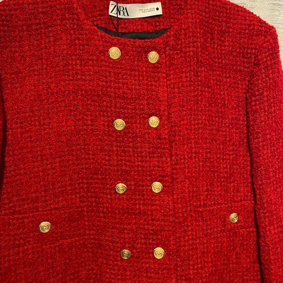 Zara Burgundy Structured Double Breasted Jacket and Skirt, set! - Picture 7 of 13